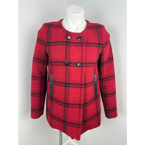 Claudie Peirlot Red Black Wool Blend Plaid Coat 4 - Picture 1 of 8